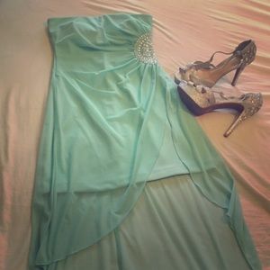 Turquoise HiLo Dress with Jewel Embellishment HoCo
