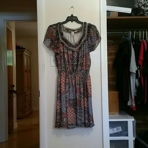 Navy and Red Floral Peasant Dress