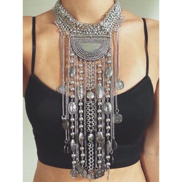 Chunky Silver Boho Statement Necklace