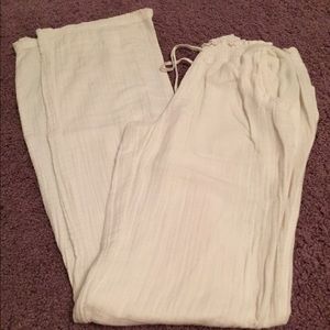 White cotton long wide leg pant