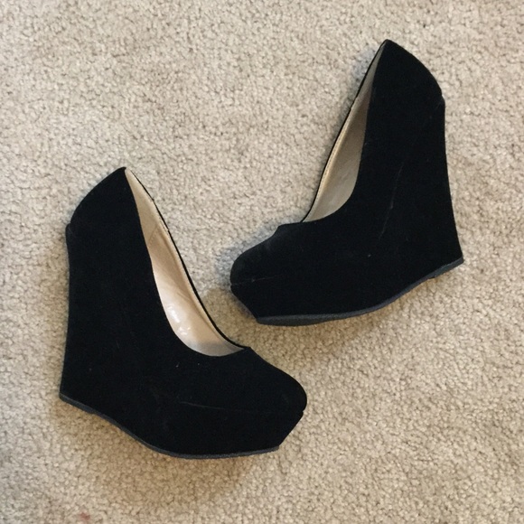 Black Suede Platform High Heel Wedge Pump Shoes