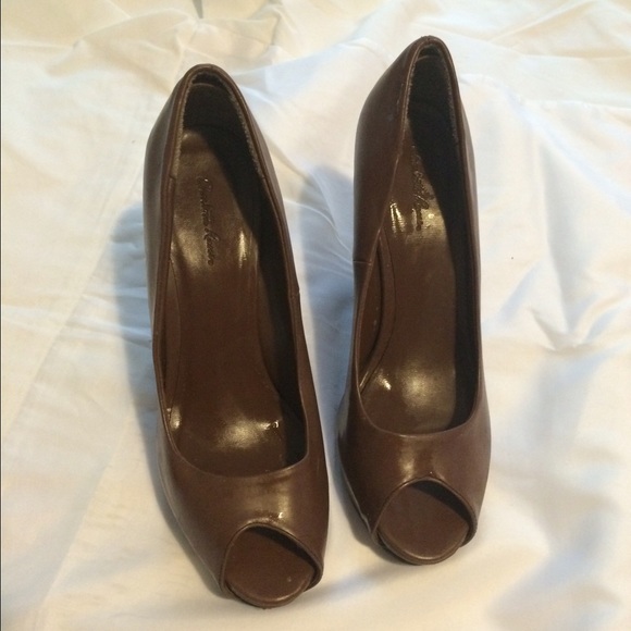 Brown peep toe wedges