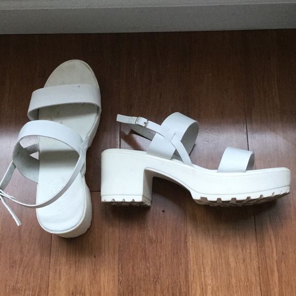 Chunky white heel sandals