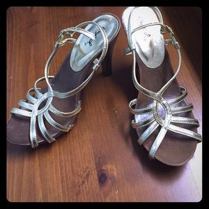 Gold and wood sandals