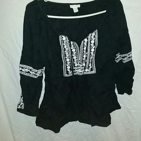 Black floral design blouse with string ties