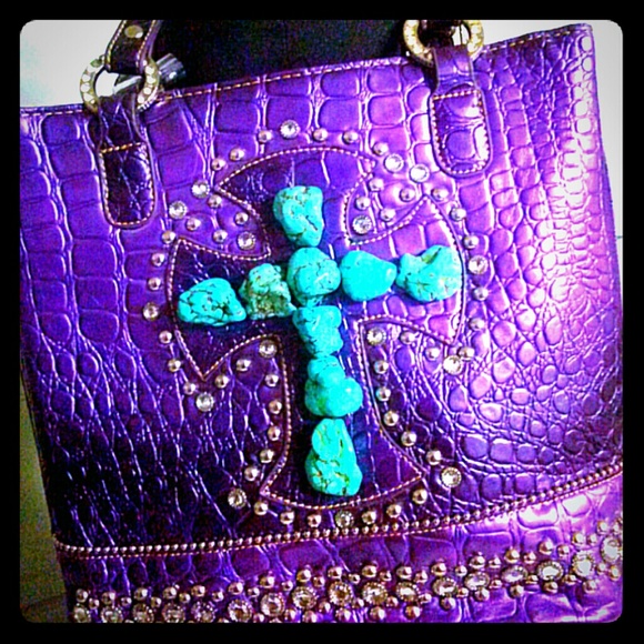 SOLD! Rhinestone studded & Turquoise cross Handbag