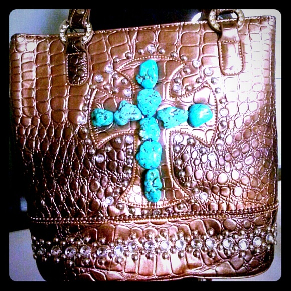 SOLD! Rhinestone studded & Turquoise cross Handbag