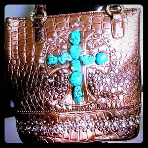 SOLD! Rhinestone studded & Turquoise cross Handbag