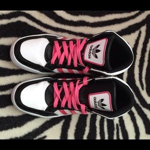 Black white and pink women's Adidas shoes