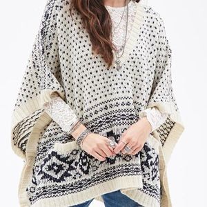 Forever 21 Cream and Navy Poncho🌟🌟🌟Sale🌟🌟🌟