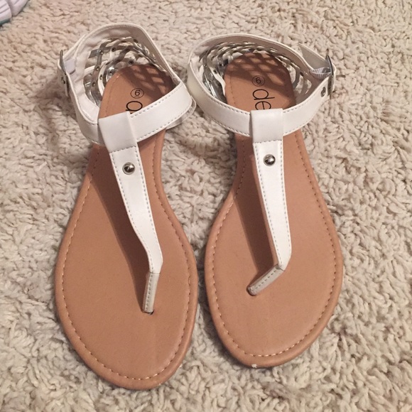 Sandals. White with silver studs.