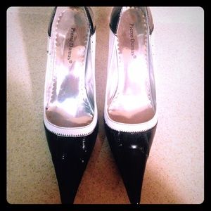 Super Pointy Black and White Heels