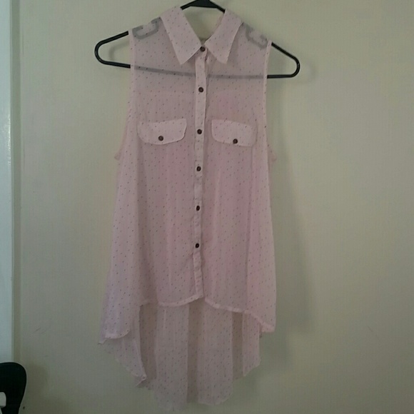 Sleeveless light pink sheer blouse