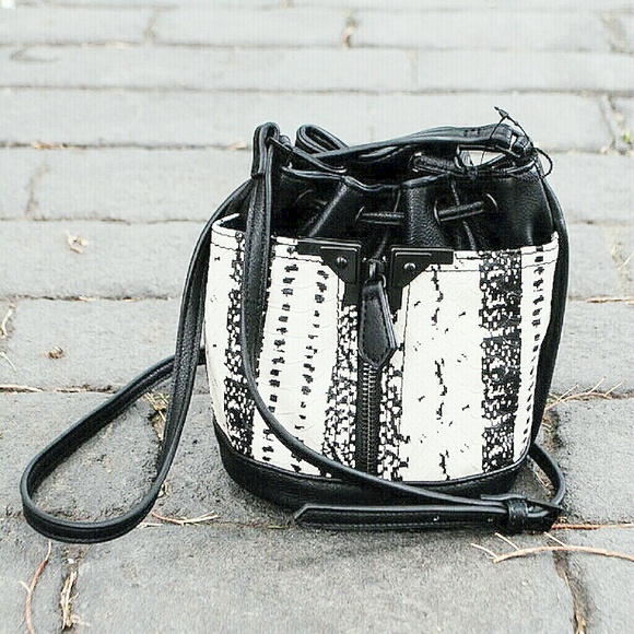 Danielle Nicole Handbags - Danielle Nicole Black Snake Print Mini Bucket Bag