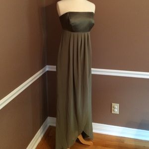 Long moss green chiffon formal dress