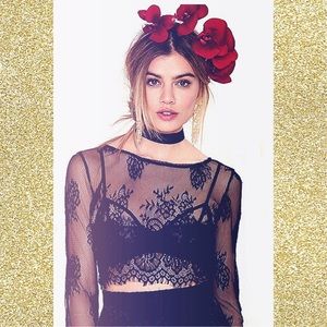 Black lace sheer crop top "see through me lace up"