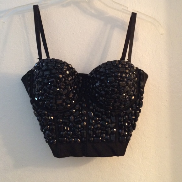 Tops - Black jeweled crop top | 34C (never worn)