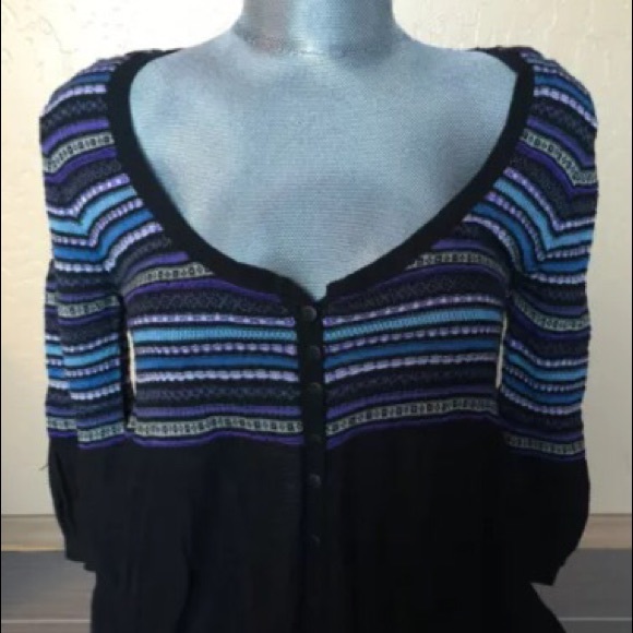 Free people multi color puff 3/4 sleeve cardigan M