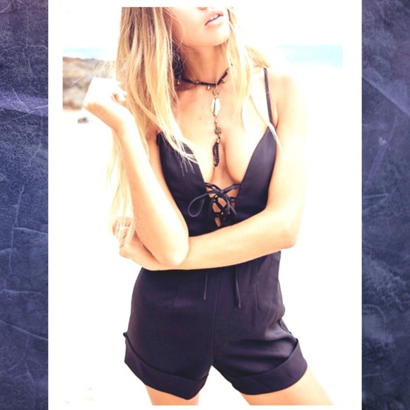 Black romper lace tie up • " tie me up"