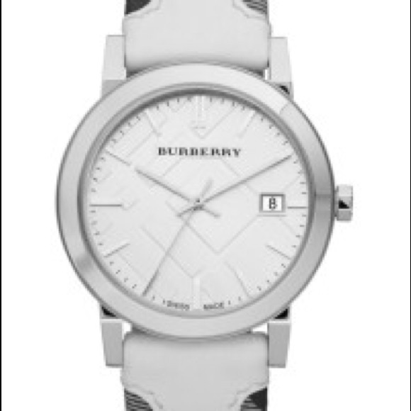 BurberryCheck and White Leather Strap Watch 38mm