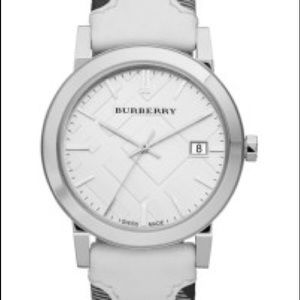 BurberryCheck and White Leather Strap Watch 38mm