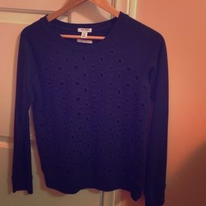 Navy sweater top with engraved designs