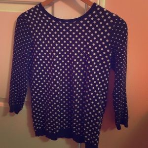 Polka dotted navy and white zippered Fred sweater