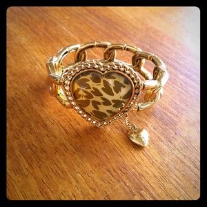 BETSY JOHNSON Gold Cuff Heart Leopard Original