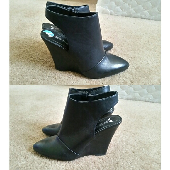 Black LEATHER backless strap wedges - Picture 2 of 4