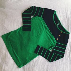 Ralph Lauren Preppy Striped 3/4 Sleeve Top