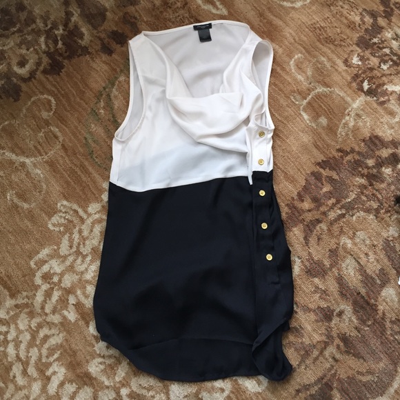 Cowl neck, sleeveless silky top w buttoned accent