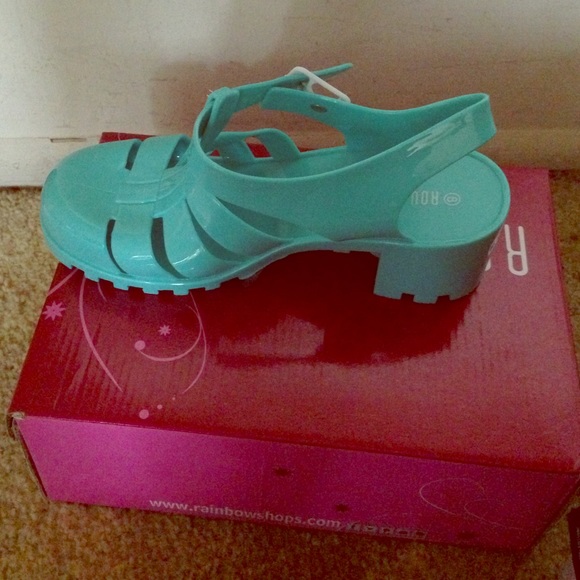 Jelly heels brand new with box . Turquoise size 8