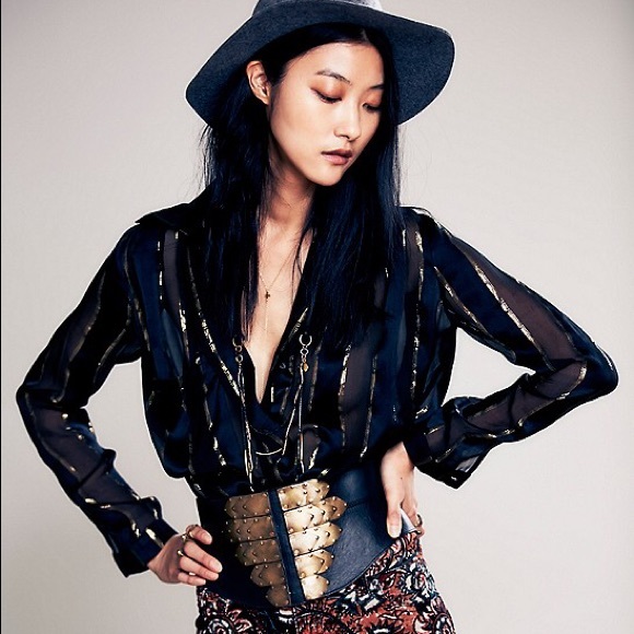 Free People Metal Brass Studded Corset Belt S /M