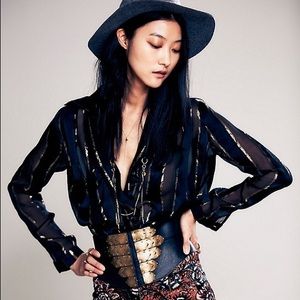 Free People Metal Brass Studded Corset Belt S /M