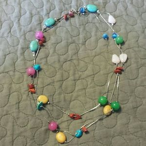 Long multicolor stone and bead necklace