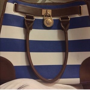 Blue and white striped Michael Kors purse