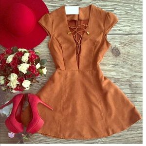 Suede tan tip up dress "to be or not to be"