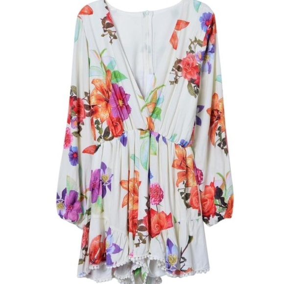 Floral Print Long Sleeve Romper
