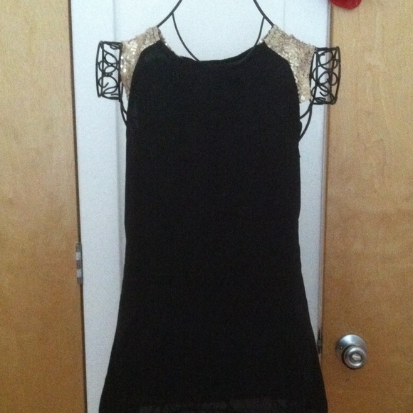 Black dress with gold sequin shoulders