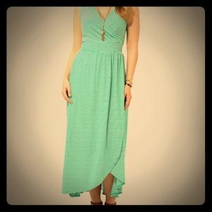 Green and white striped maxi dress