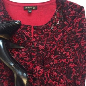 Red & Black Lace Print Cardigan