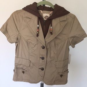 Button up blazer with sweater zip hoodie connected