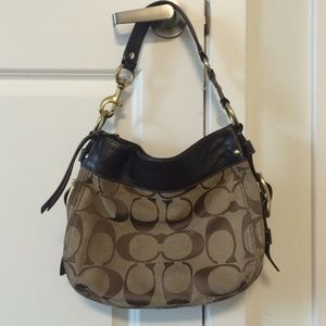 Large Coach Carly Logo Bag Leather Trim Brown