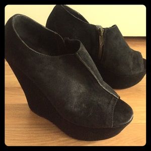 Peep toe suede booties
