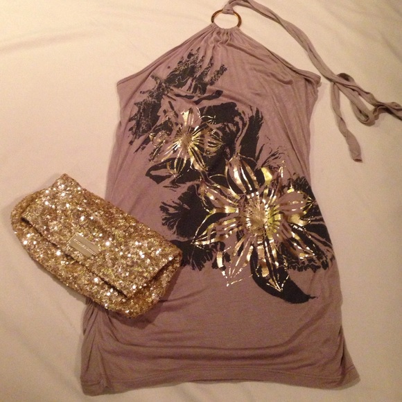 Tan and gold long fitted shirt