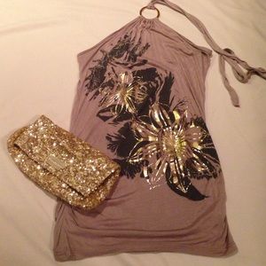 Tan and gold long fitted shirt