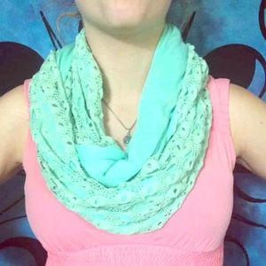 Lace crochet Pac Sun eternity scarf baby blue