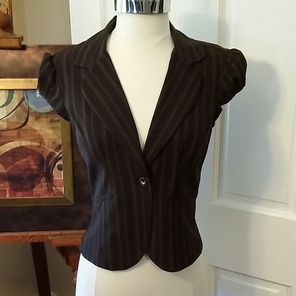 BCX jacket chocolate brown  w/ blue and taupe