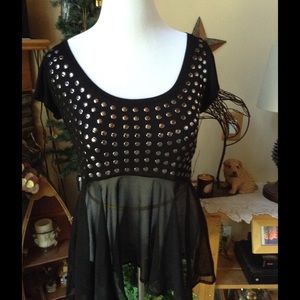 Silver Studded Short Sleeved Flared Top