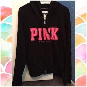 PINK Black Zip Up Sweater
